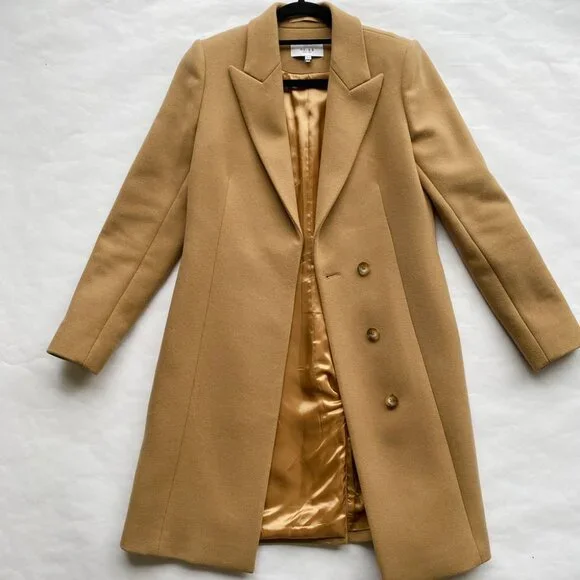 NWOT REISS Harlow Wool Blend Double Breasted Coat - Camel Size 0 (XS)